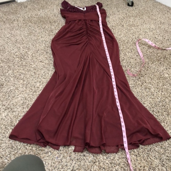 David’s Bridal Maxi Dress Size 0 Burgundy Floral Lace Pleated Ruched Column Gown - Picture 8 of 10
